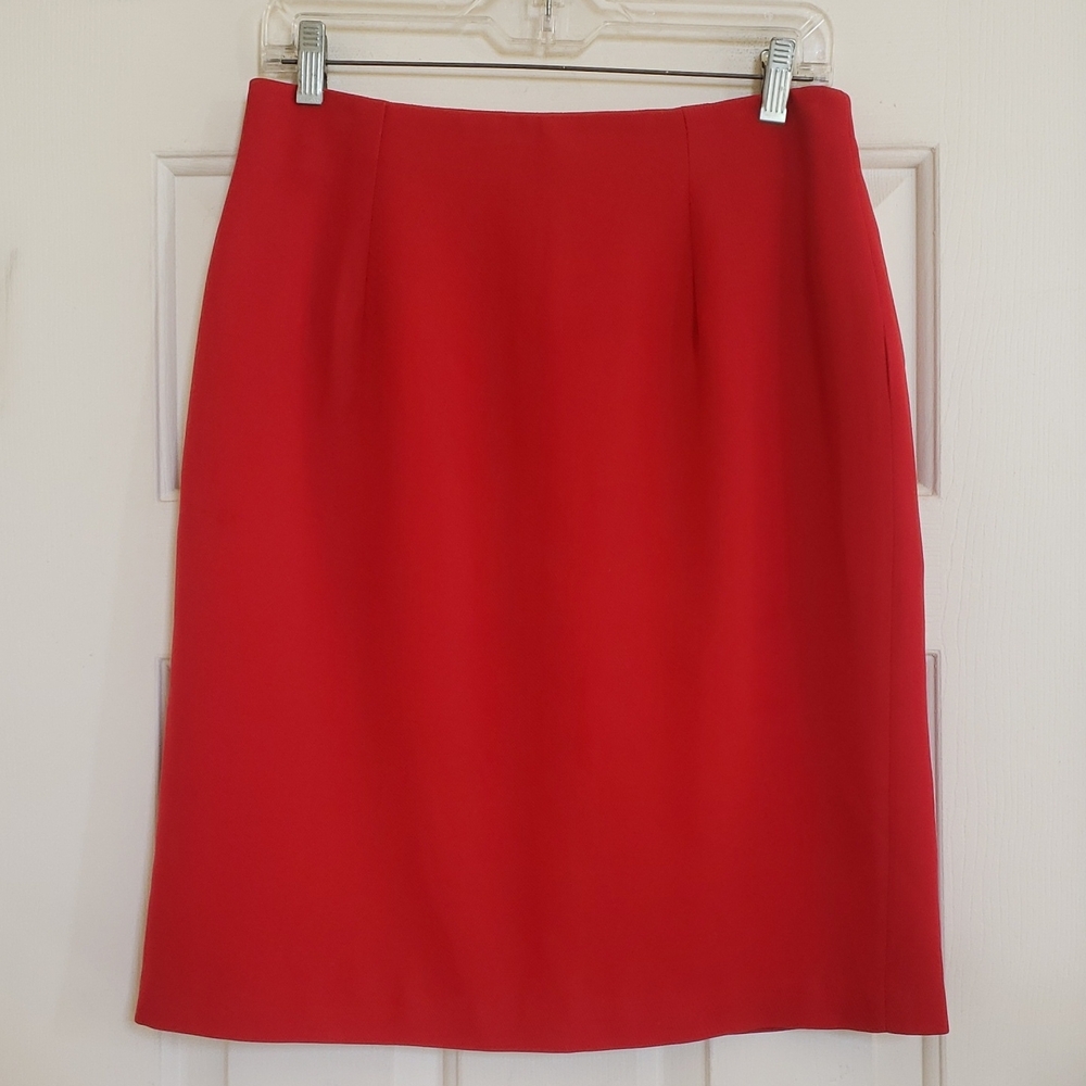Y2K HALSTON LIFESTYLE Red Pencil Skirt MEDIUM Minimalist Work Holiday Midi - Picture 6 of 16